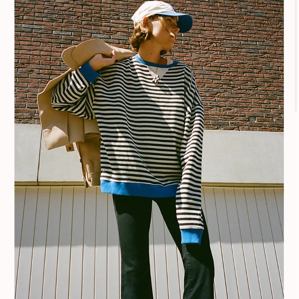 Free people movement Classic Striped Oversized Crewneck